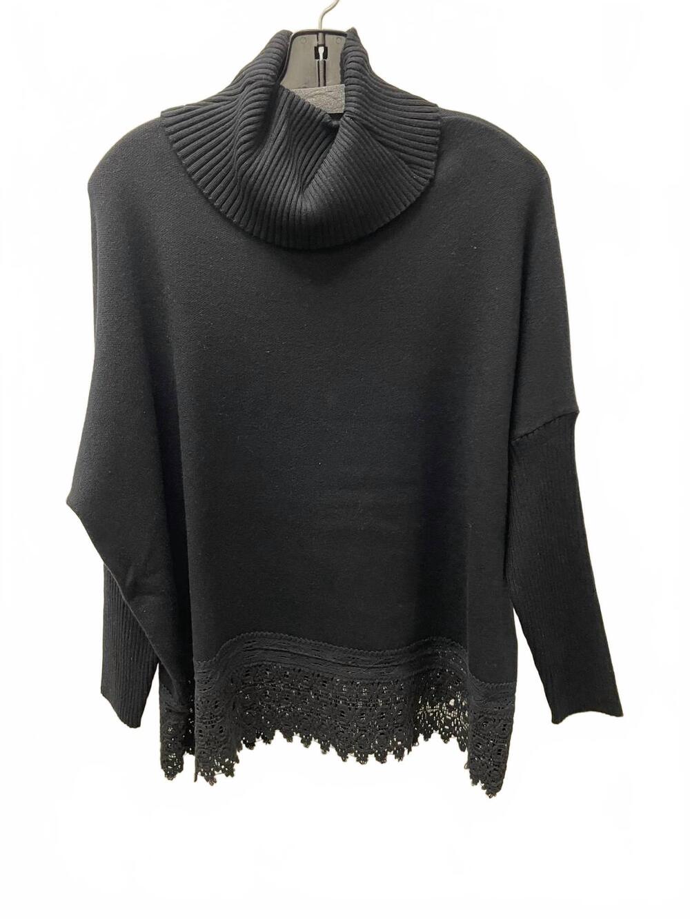 NEW TEMPO PARIS women's lace hem sweater in black